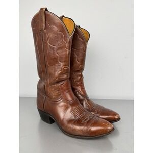 Vintage Tony Lama Brown Leather Cowboy Boots Mens 6.5 B Pointed Toe 7044 Western